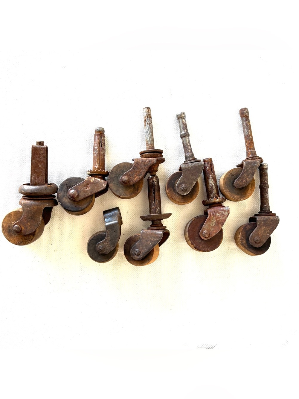 lot 9 Wood & Steel Casters Wheel for Furniture,  Dresser, cabinets etc Antique
